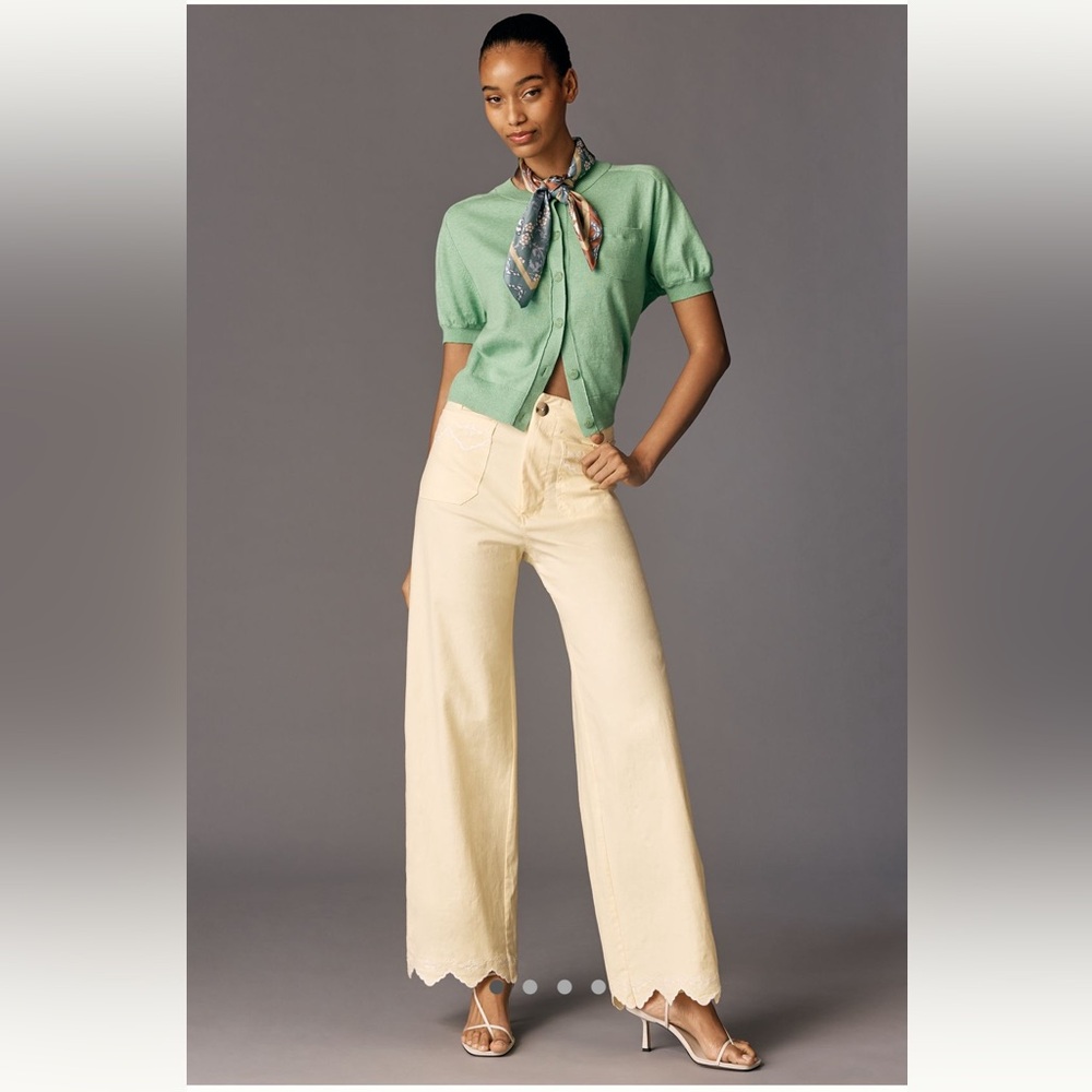 Colette Lace Trim Full-Length Wide-Leg Pants by Maeve